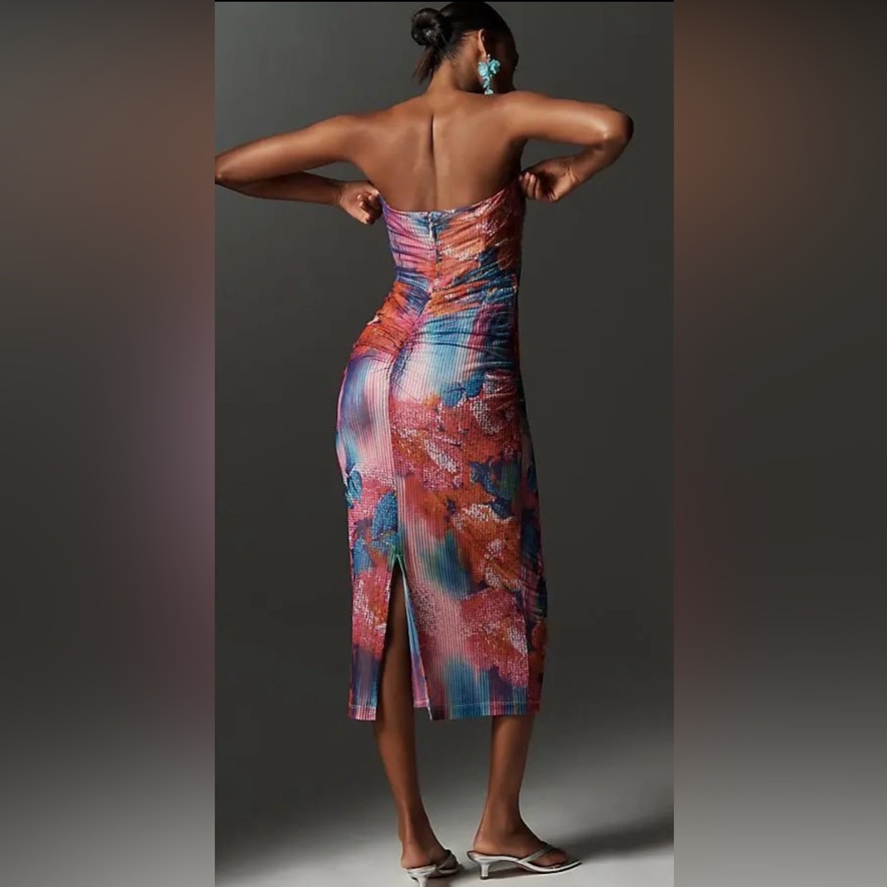 Anthropologie THE SOLEIL SLIM STRAPLESS RUCHED MESH DRESS XS NWT - Picture 2 of 6